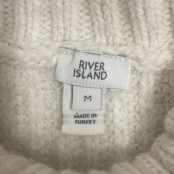 River Island Fringe Cable Knit Turtleneck Sweater in Cream Sz M - Picture 8 of 12